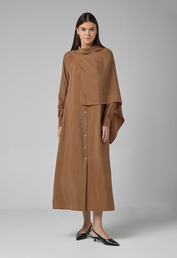 Choice Single Tone Flared Dress Brown