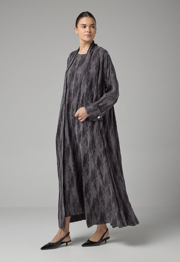 Choice Contrast Oversized Maxi Abaya With Hijab Grey