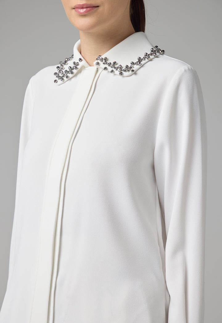 Choice Loose Fit Crystal Embellished Shirt Off White