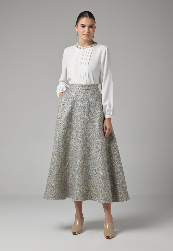 Choice Tweed Lurex Maxi Skirt Grey