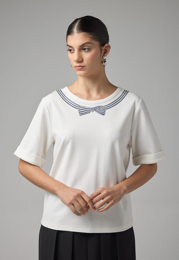 Choice Solid Crystal Embellished T-Shirt Off White