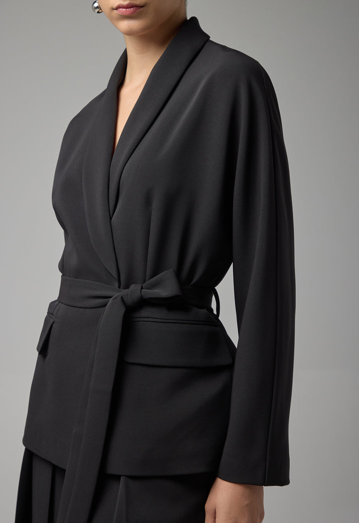 Choice Long Sleeves Belted Jacket Black