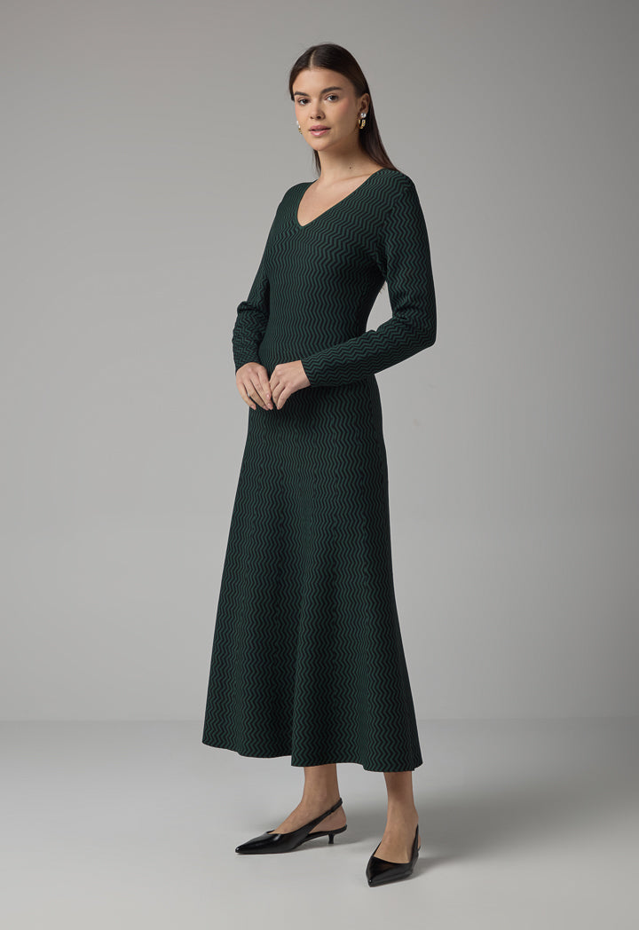 Choice Contrast Knitted Maxi Dress Green