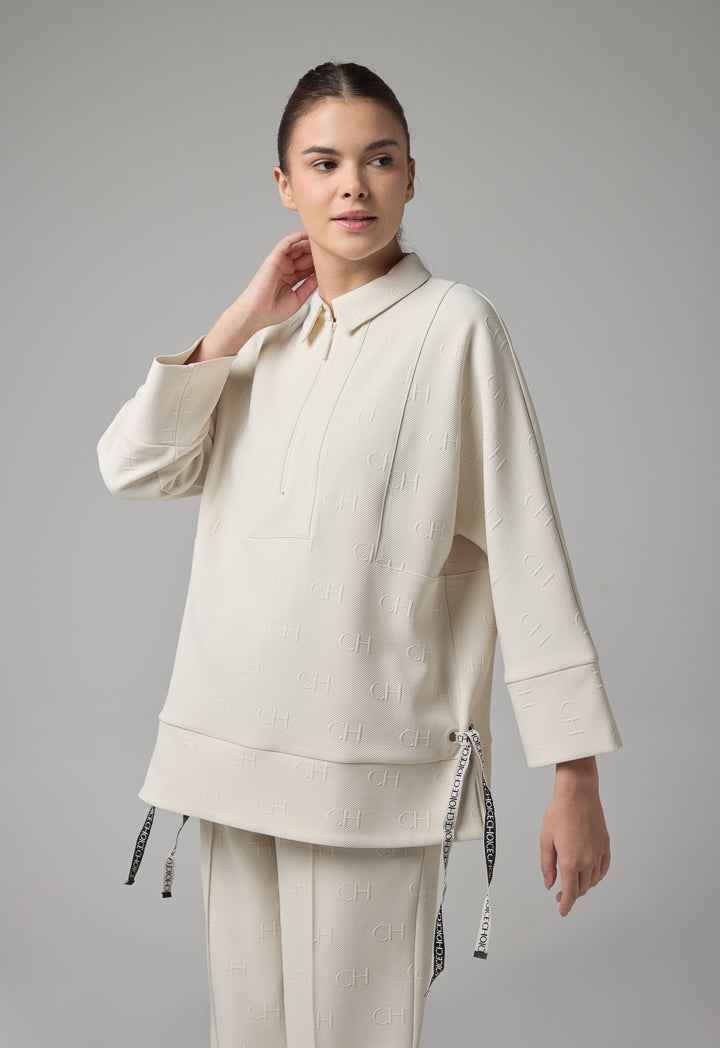 Choice Long Kimono Sleeve Monogram Blouse Sand