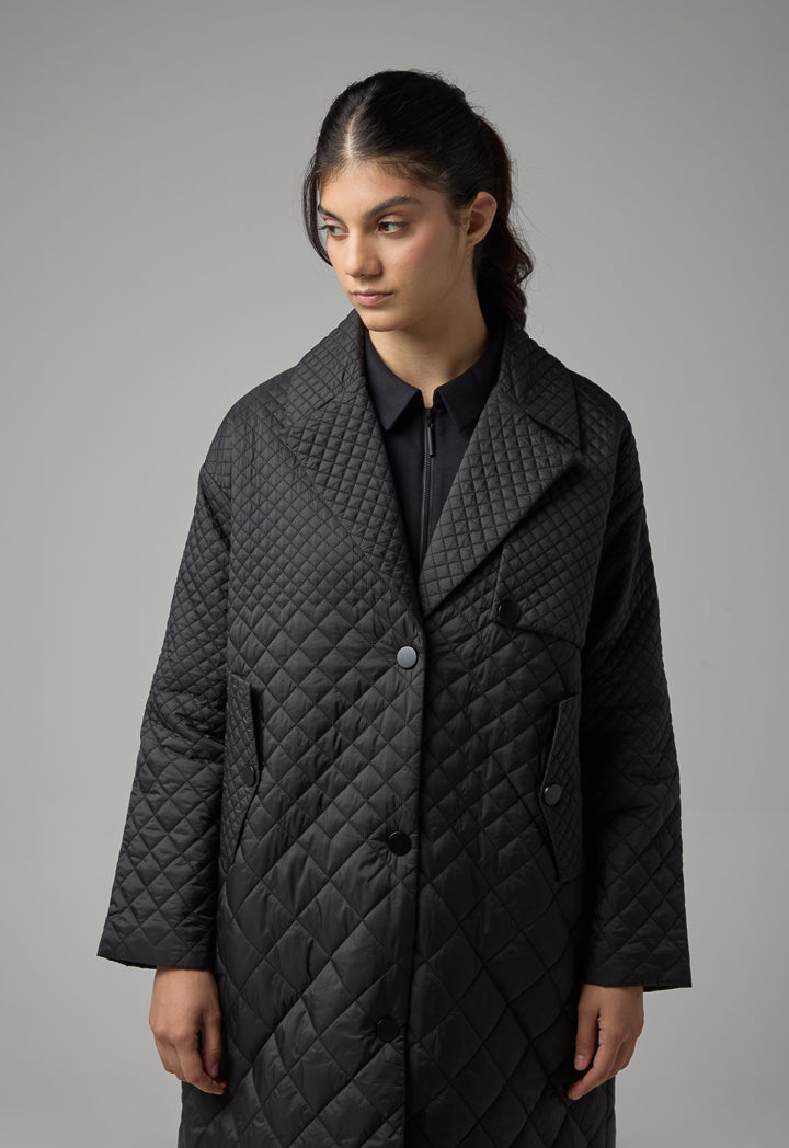 Choice Quilted Midi Winter Coat Black