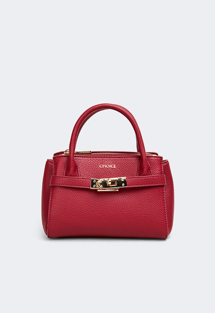 Choice Iconic Metallic Turn Lock Handbag Burgundy