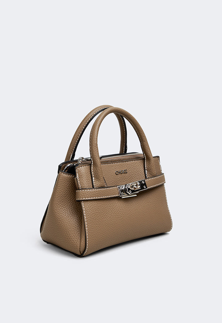 Choice Iconic Metallic Turn Lock Handbag Taupe