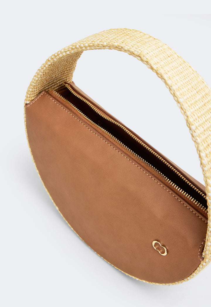 Choice Half Moon Raffia Pu Leather Handbag Camel