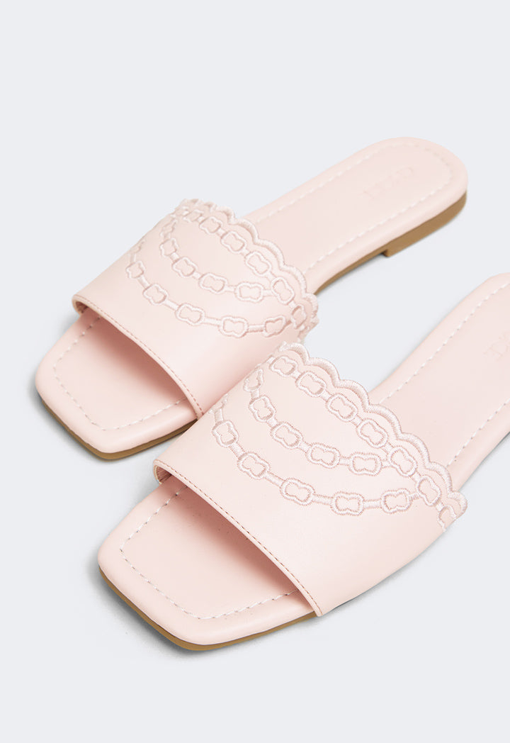 Choice Embroidered Pu Leather Flats Pink