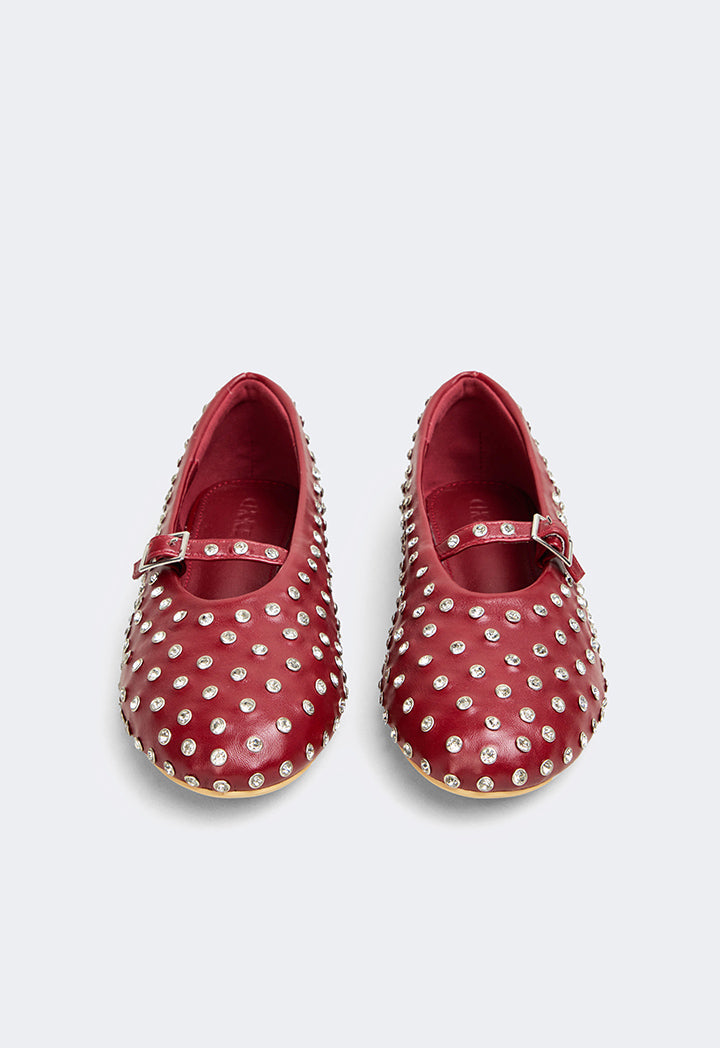 Choice Crystal Embellished Flat Ballerinas Burgundy