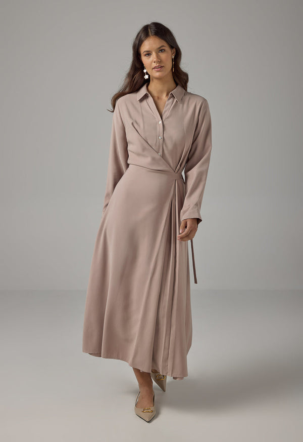 Choice Drawstring Waist Maxi Shirt Dress Vison