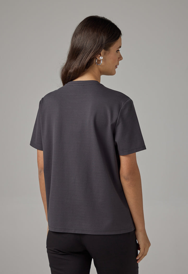 Choice Solid Crystal Embellished T-Shirt Anthracite