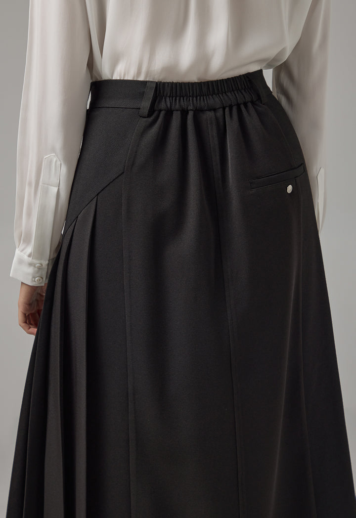 Choice Solid Pleated Flared Skirt Black