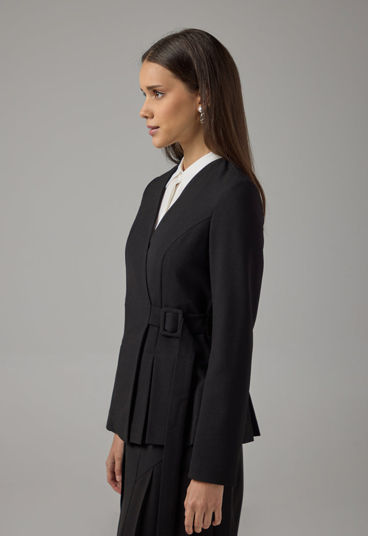 Choice Long Sleeves Belted Jacket Black