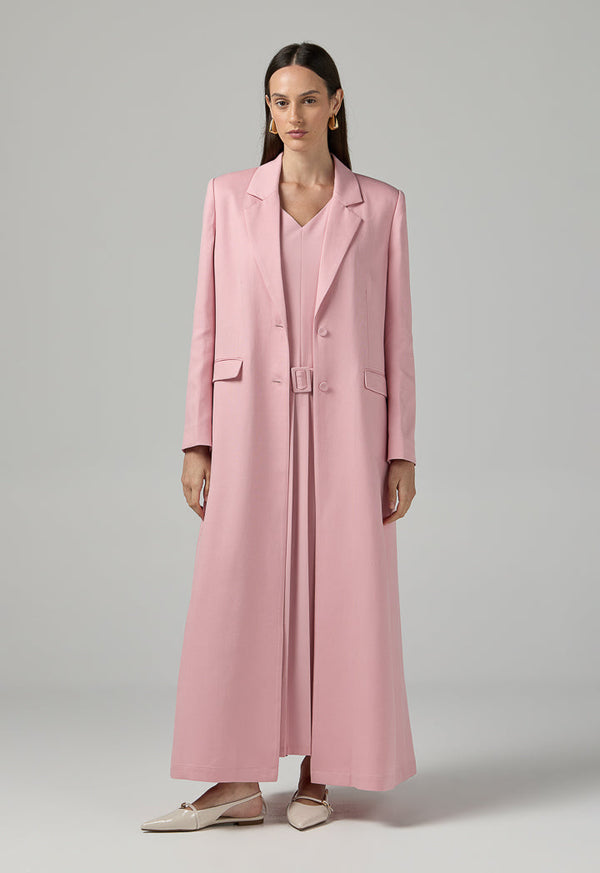 Choice Solid Notched Collar Abaya Pink