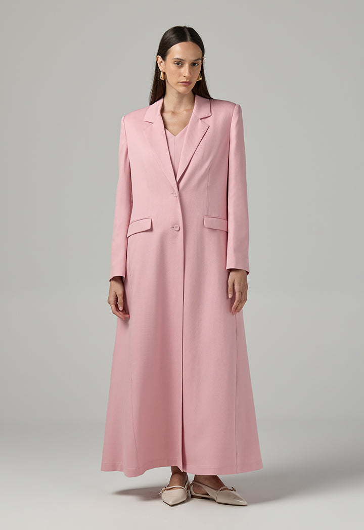 Choice Solid Notched Collar Abaya Pink