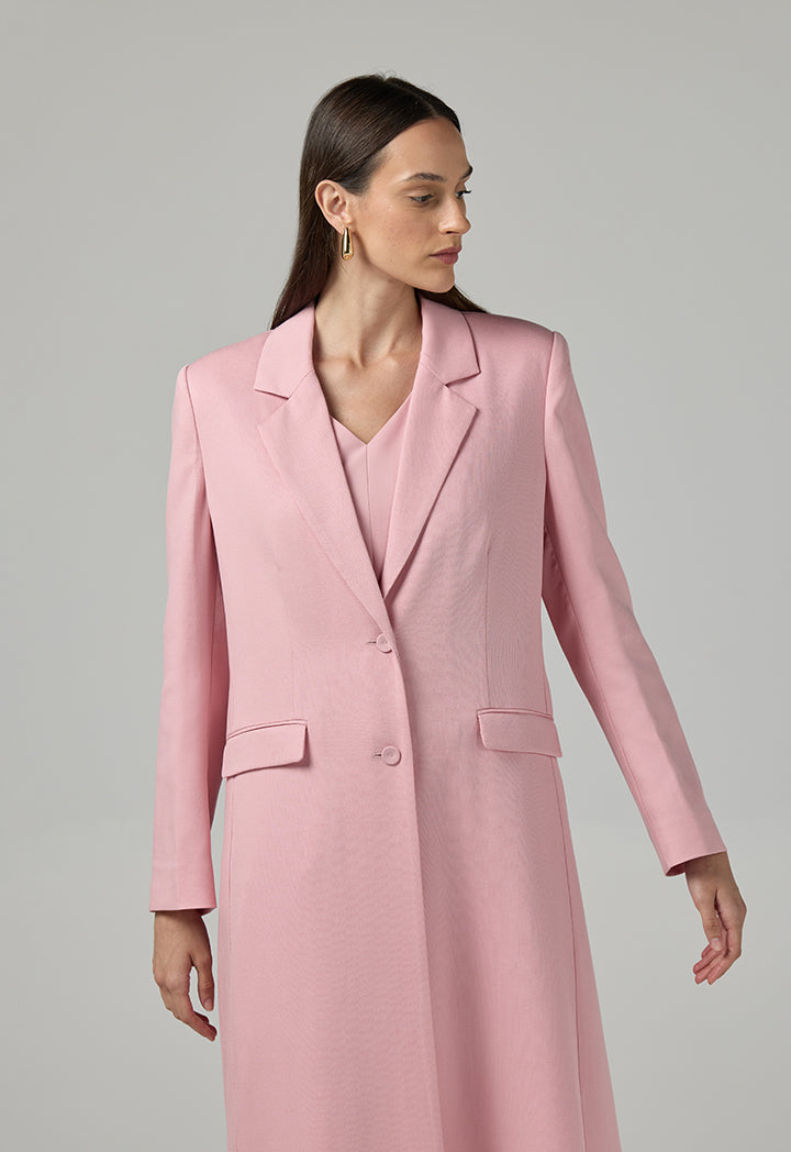 Choice Solid Notched Collar Abaya Pink