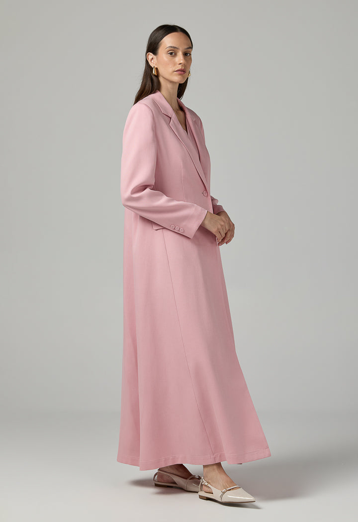 Choice Solid Notched Collar Abaya Pink