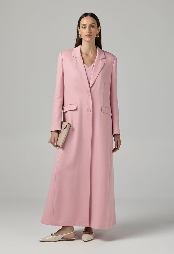 Choice Solid Notched Collar Abaya Pink
