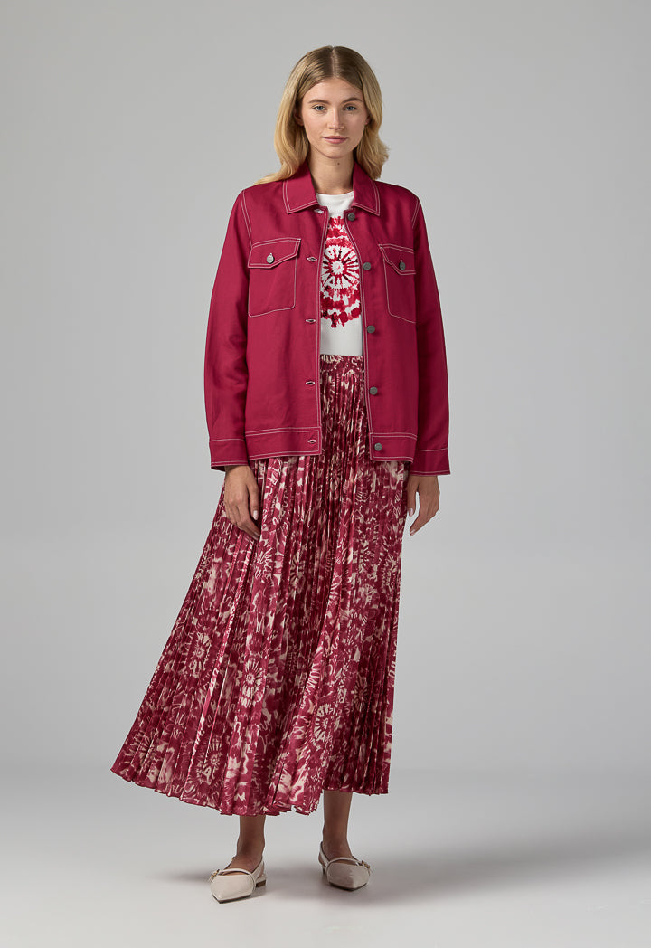 Choice Solid Front Flap Pocket Jacket Fuchsia