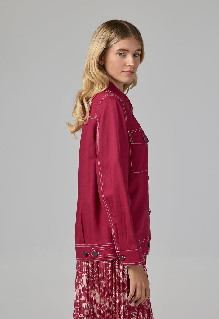Choice Solid Front Flap Pocket Jacket Fuchsia