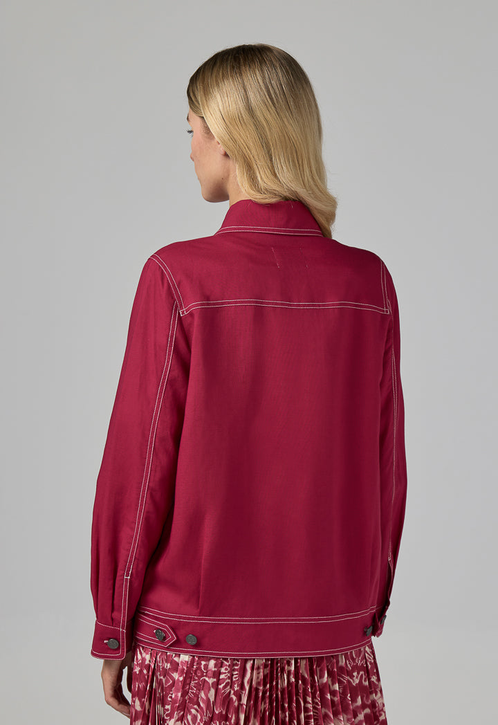 Choice Solid Front Flap Pocket Jacket Fuchsia