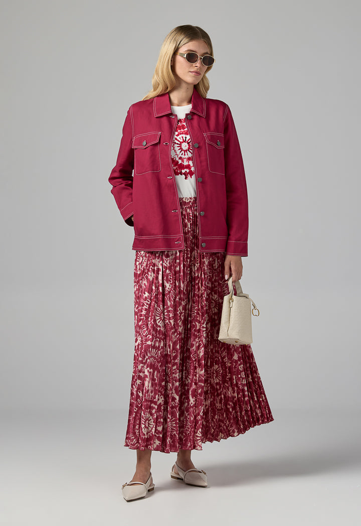 Choice Solid Front Flap Pocket Jacket Fuchsia