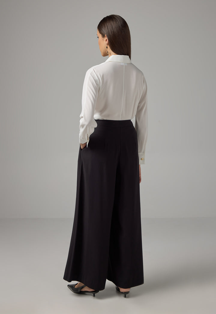 Choice Wrap Wide Leg Basic Trousers Black