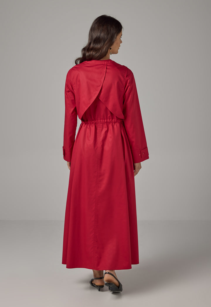 Choice Solid Mandarin Collar Maxi Dress Red