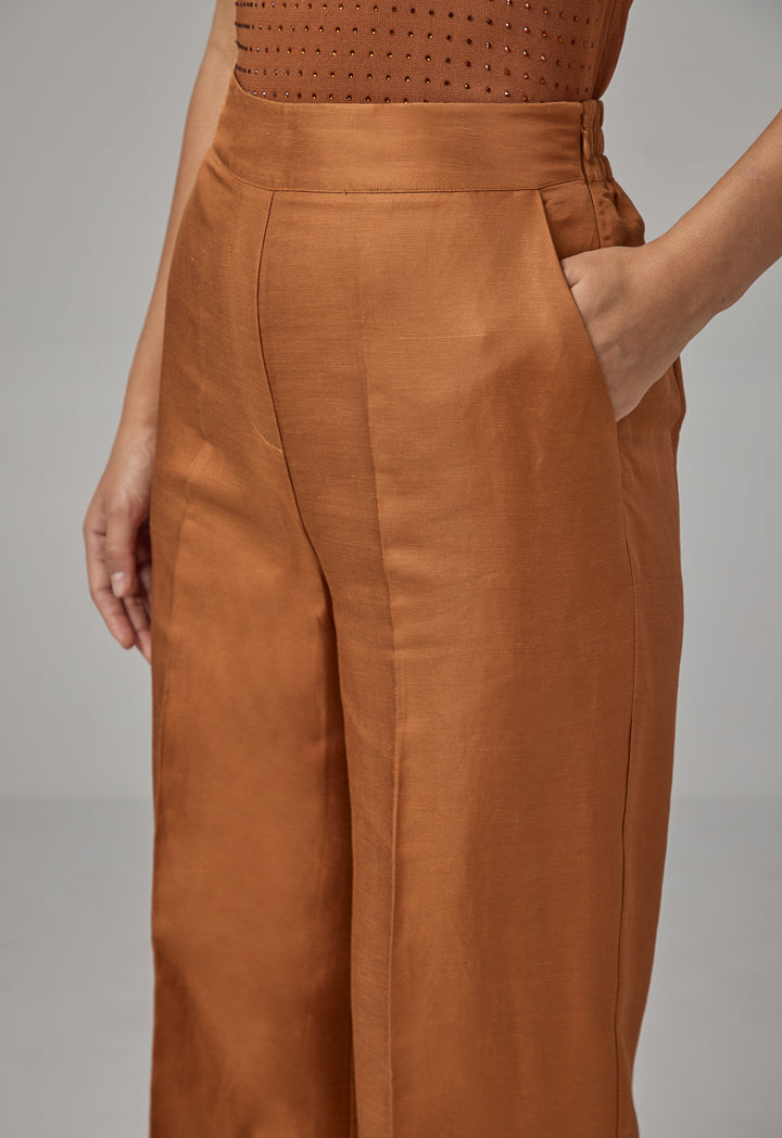 Choice Solid Wide Leg Trousers Caramel