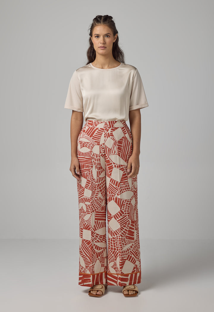 Choice Printed Wide Leg Trousers Caramel