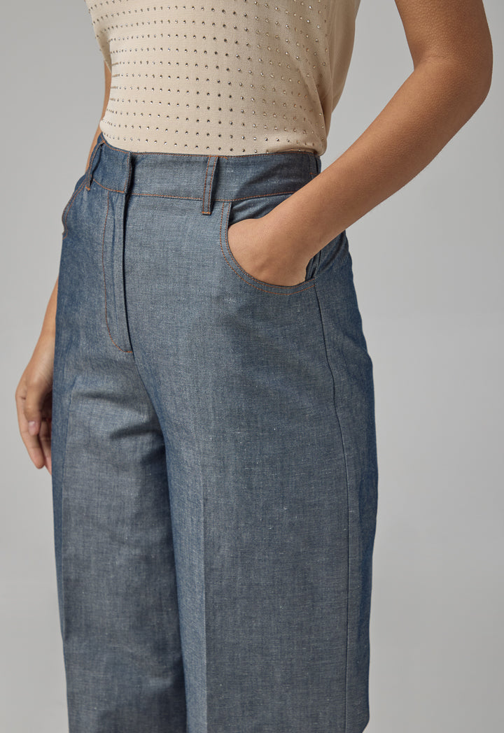 Choice Solid Wide Leg Trousers Indigo