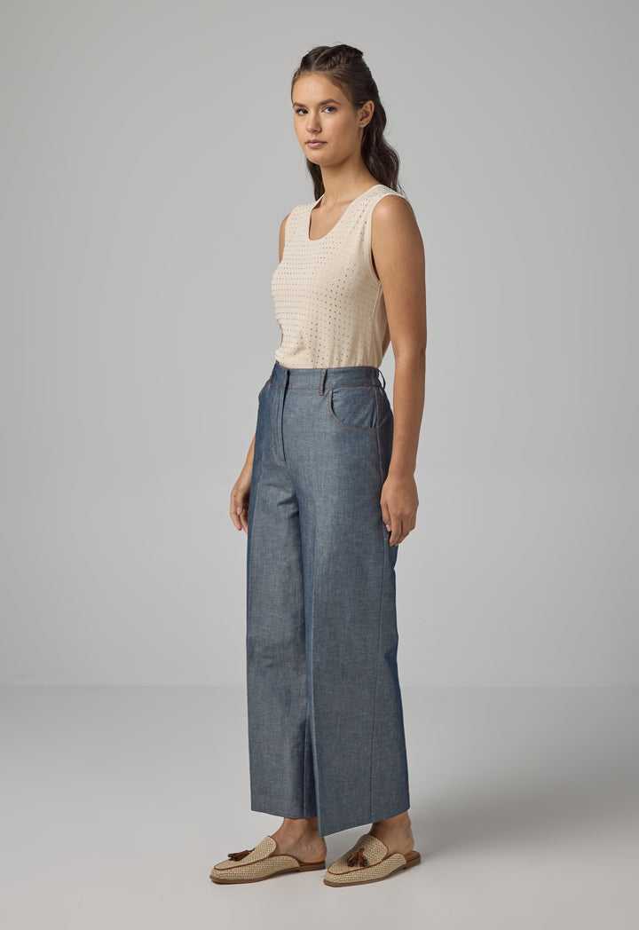 Choice Solid Wide Leg Trousers Indigo