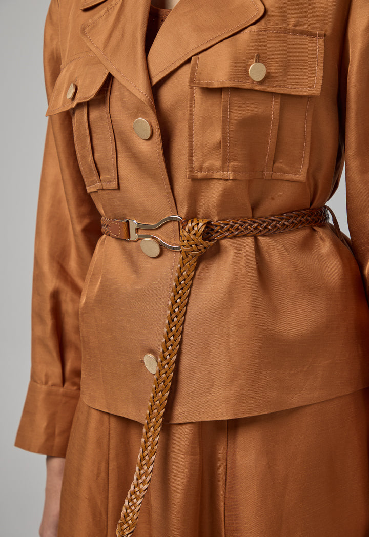 Choice Double Breasted Notched Collar Solid Jacket Caramel