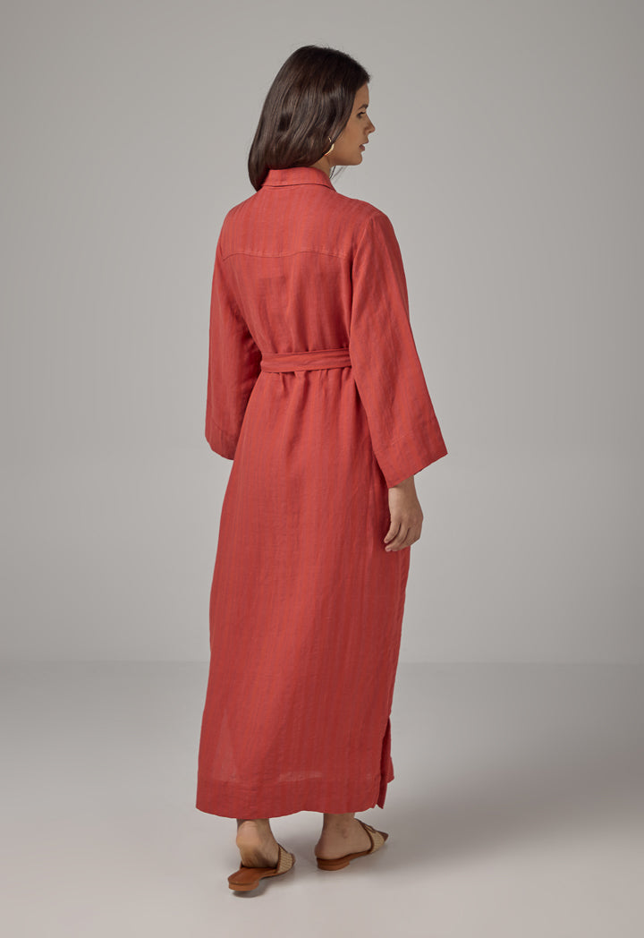 Choice Striped Belted Maxi Abaya Orange