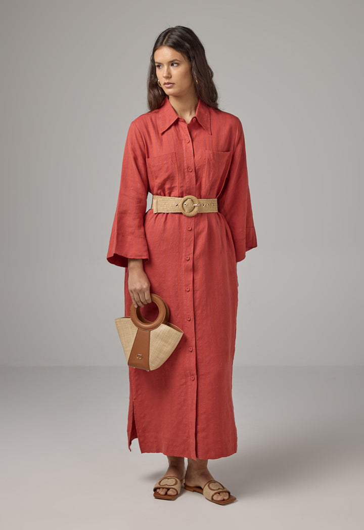 Choice Striped Belted Maxi Abaya Orange