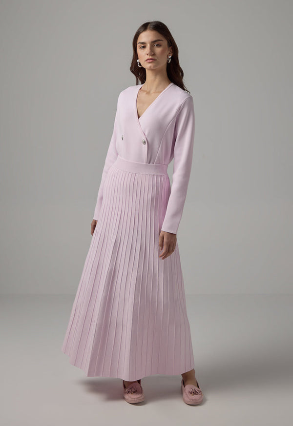 Choice Flared Hem Ribbed Knitted Maxi Skirt Pink