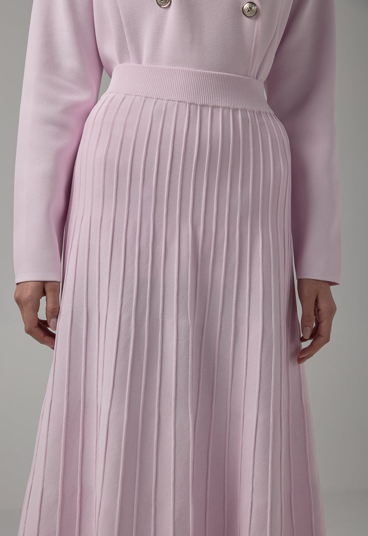 Choice Flared Hem Ribbed Knitted Maxi Skirt Pink