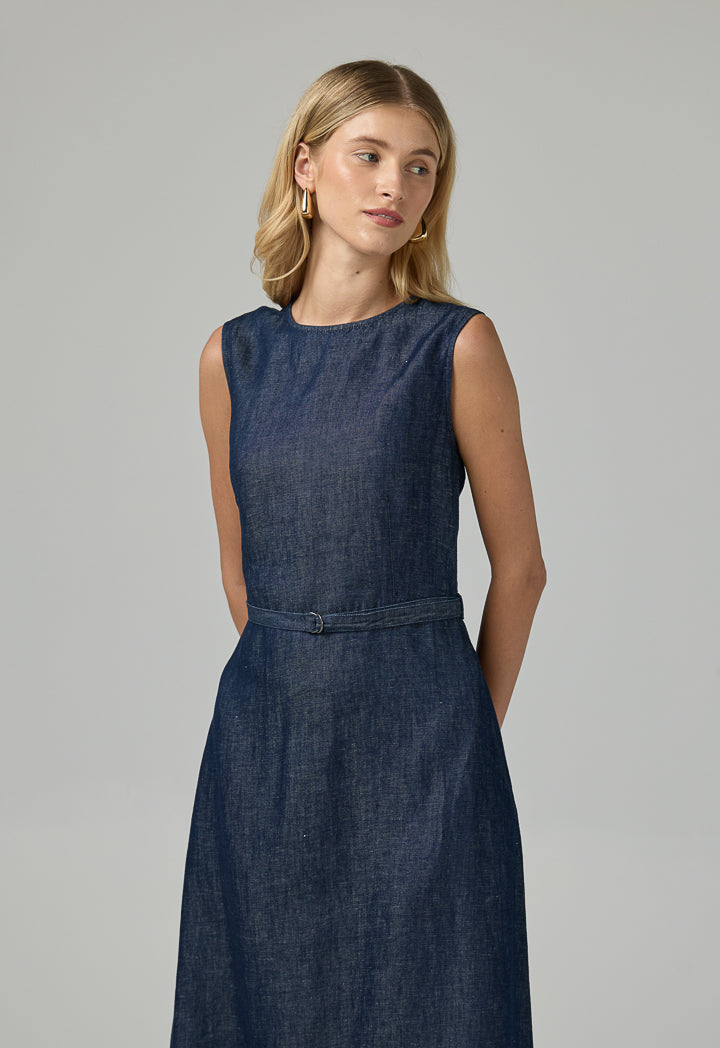 Choice Sleeveless Denim Midi Dress Navy