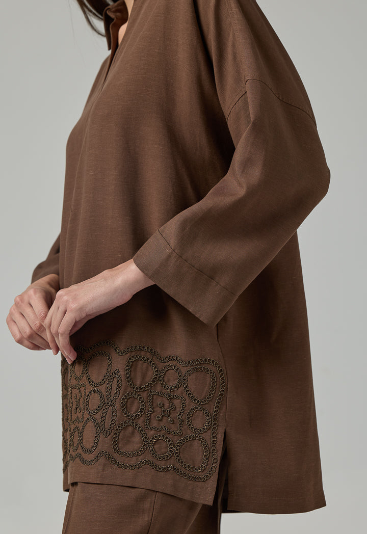 Choice Kimono Sleeve Relaxed Fit Blouse Brown