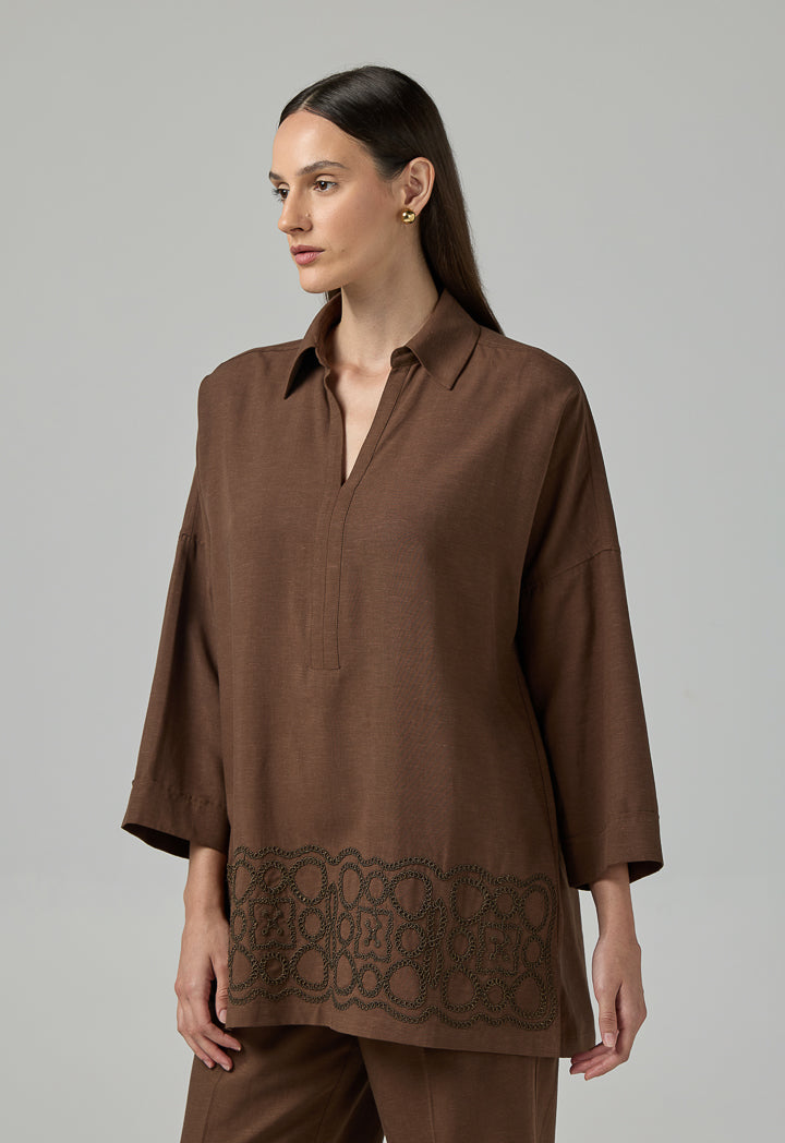 Choice Kimono Sleeve Relaxed Fit Blouse Brown