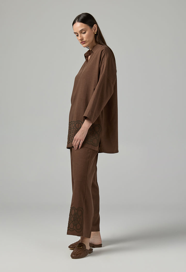 Choice Kimono Sleeve Relaxed Fit Blouse Brown