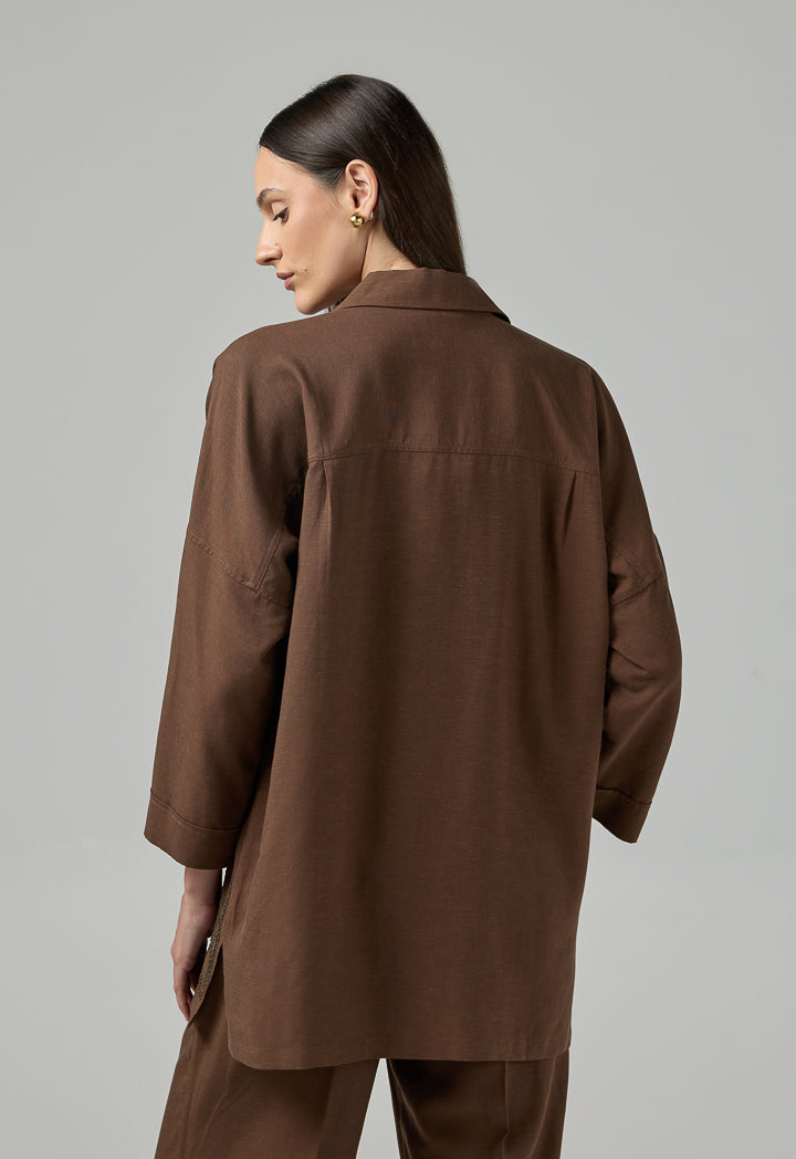 Choice Kimono Sleeve Relaxed Fit Blouse Brown