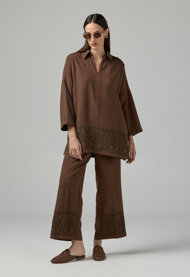 Choice Kimono Sleeve Relaxed Fit Blouse Brown