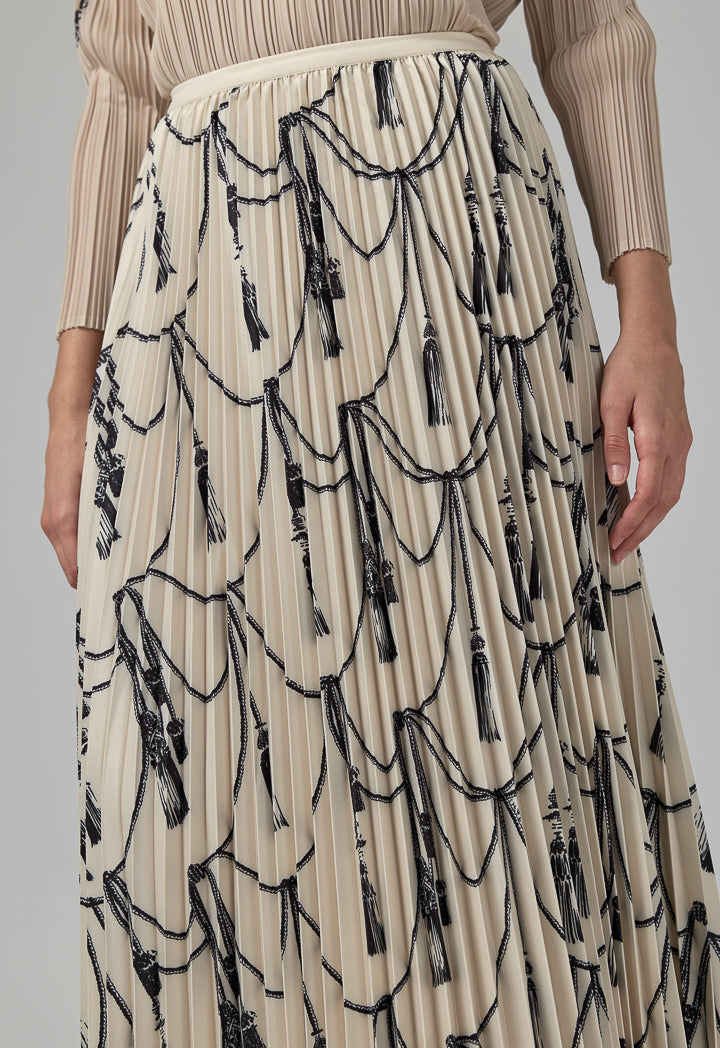 Choice All Over Printed Pleated Skirt Beige