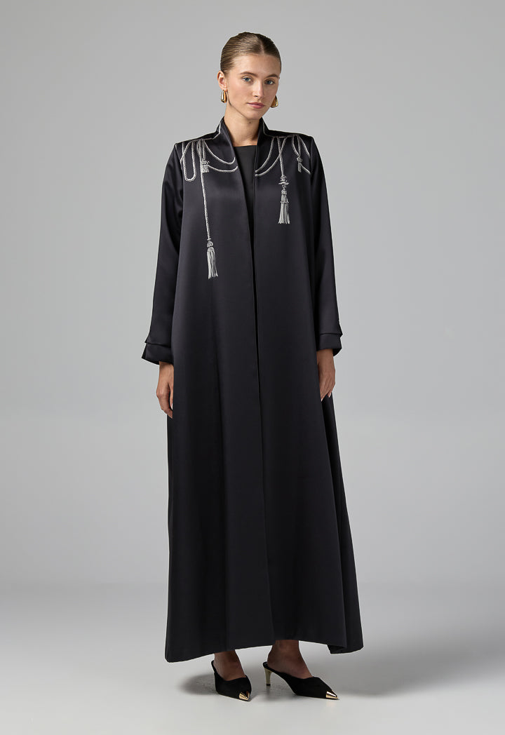 Choice Long Sleeve Contrast Abaya With Hijab (2 Pcs) Black