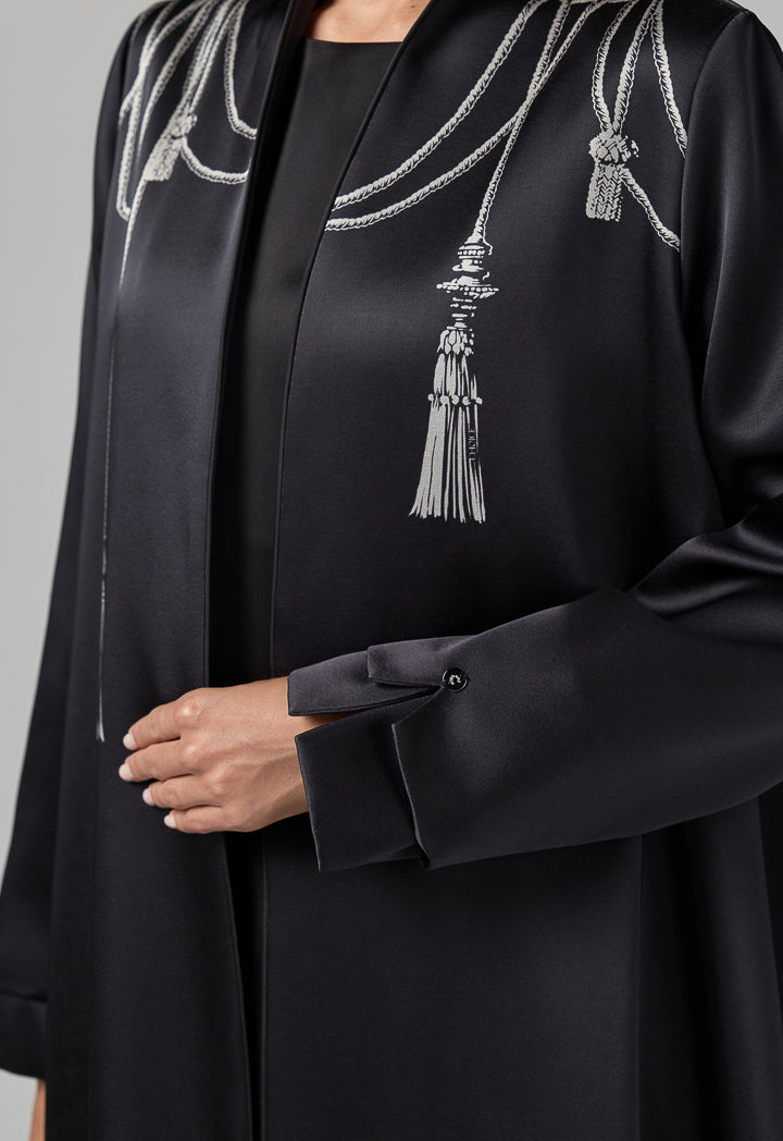 Choice Long Sleeve Contrast Abaya With Hijab (2 Pcs) Black