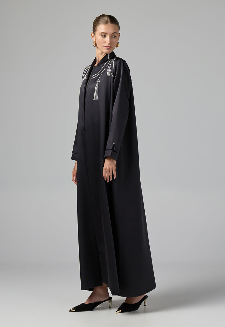Choice Long Sleeve Contrast Abaya With Hijab (2 Pcs) Black
