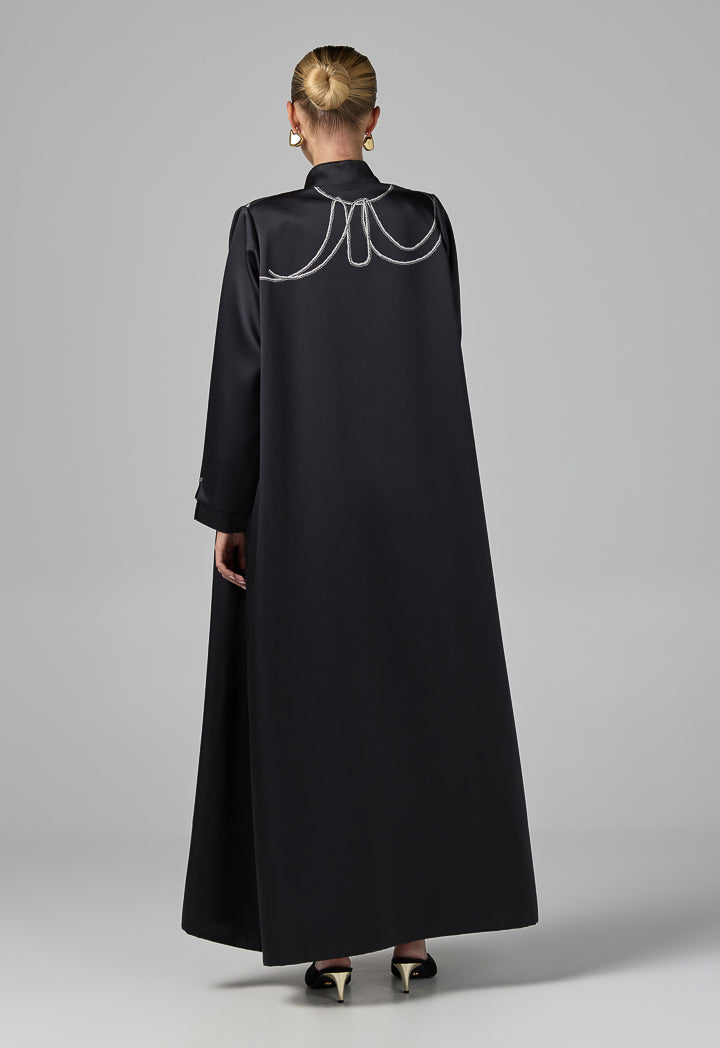 Choice Long Sleeve Contrast Abaya With Hijab (2 Pcs) Black