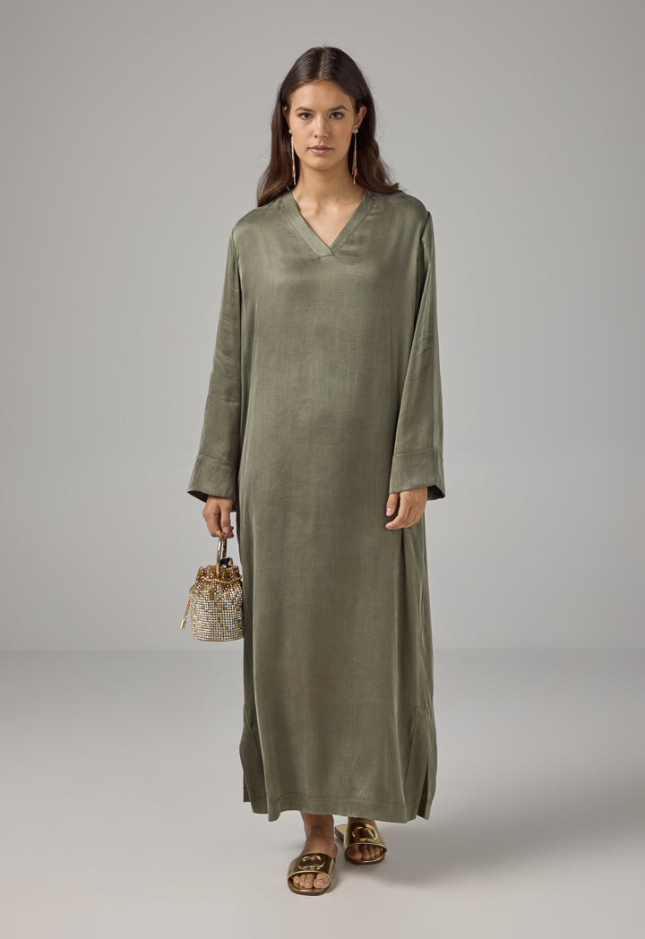 Choice V-Neck Solid Dress Olive